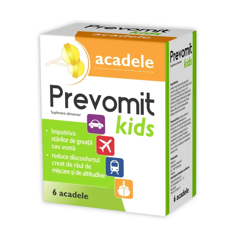 Prevomit kids acadele cu aroma de lamaie, 6 bucati, Zdrovit — preț și oferte