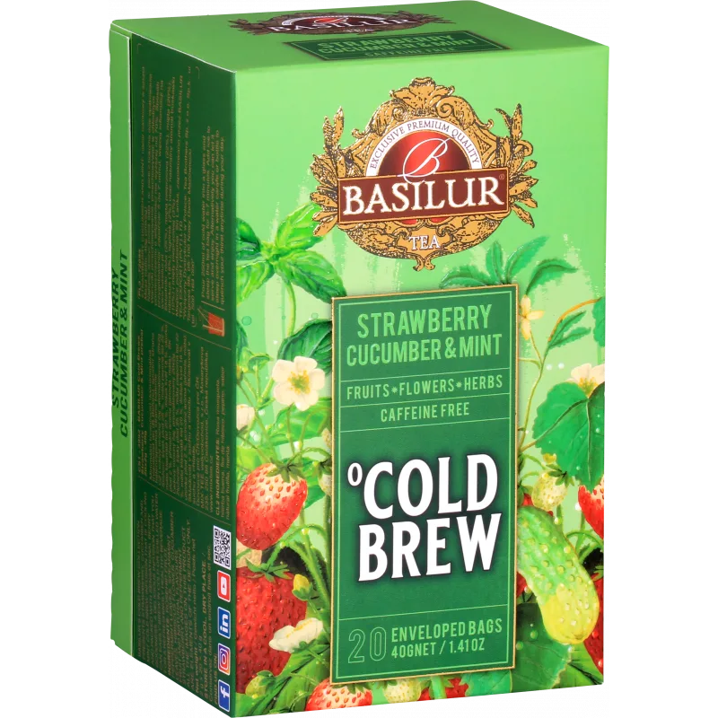 Ceai asortat Cold Brew Strawberry & Cucumber & Mint, 20 plicuri, Basilur — preț și oferte