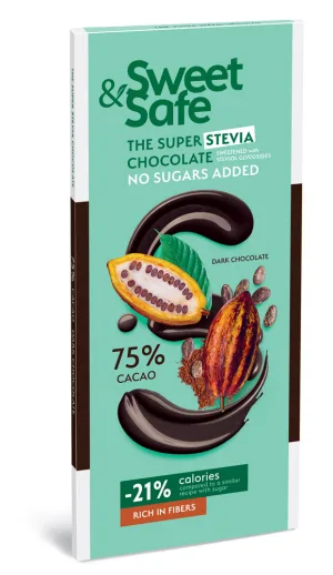 Ciocolata amaruie cu indulcitor natural de stevia Sweet&Safe, 90g, Sly Nutritia