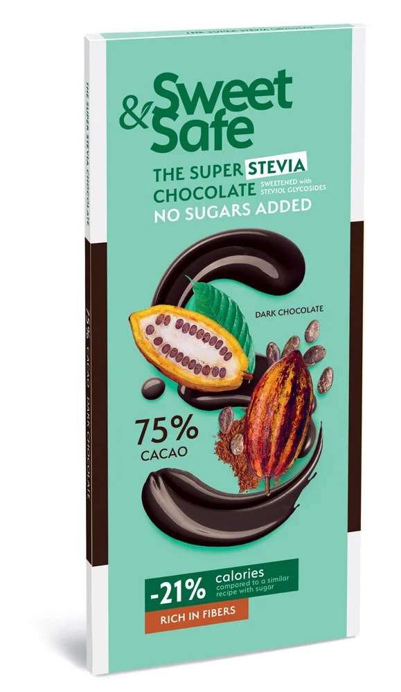 Ciocolata amaruie cu indulcitor natural de stevia Sweet&Safe, 90g, Sly Nutritia — preț și oferte
