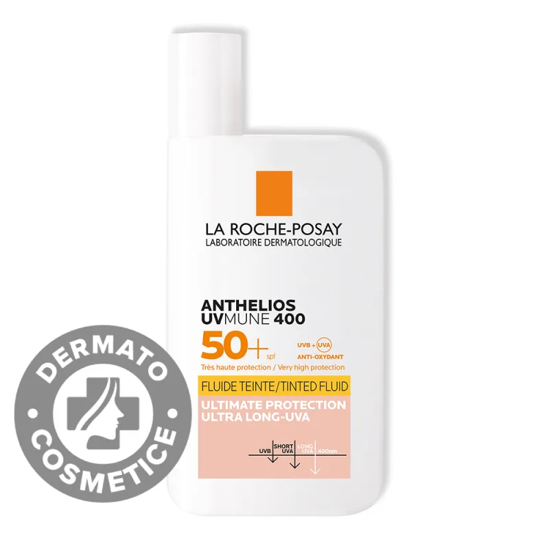 Fluid colorat cu protectie solara SPF 50+ textura ultra-fluida pentru ten sensibil Anthelios UV-Mune 400, 50ml, La Roche-Posay — preț și oferte