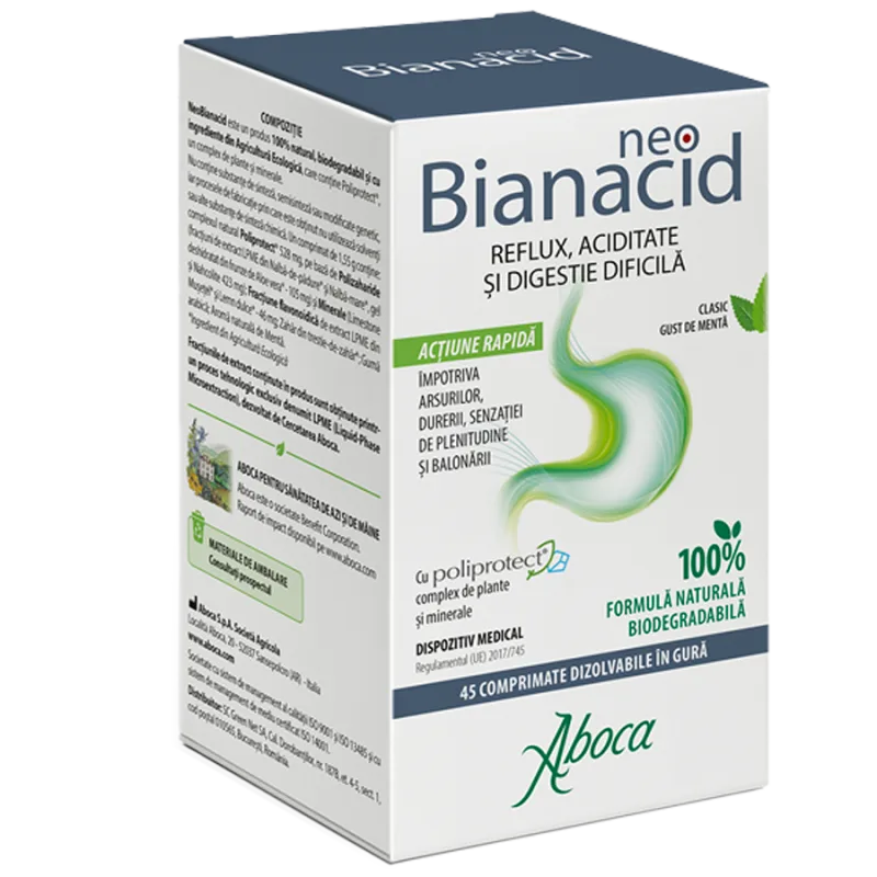 NeoBianacid cu poliprotect pentru aciditate si reflux, 45 comprimate, Aboca — preț și oferte