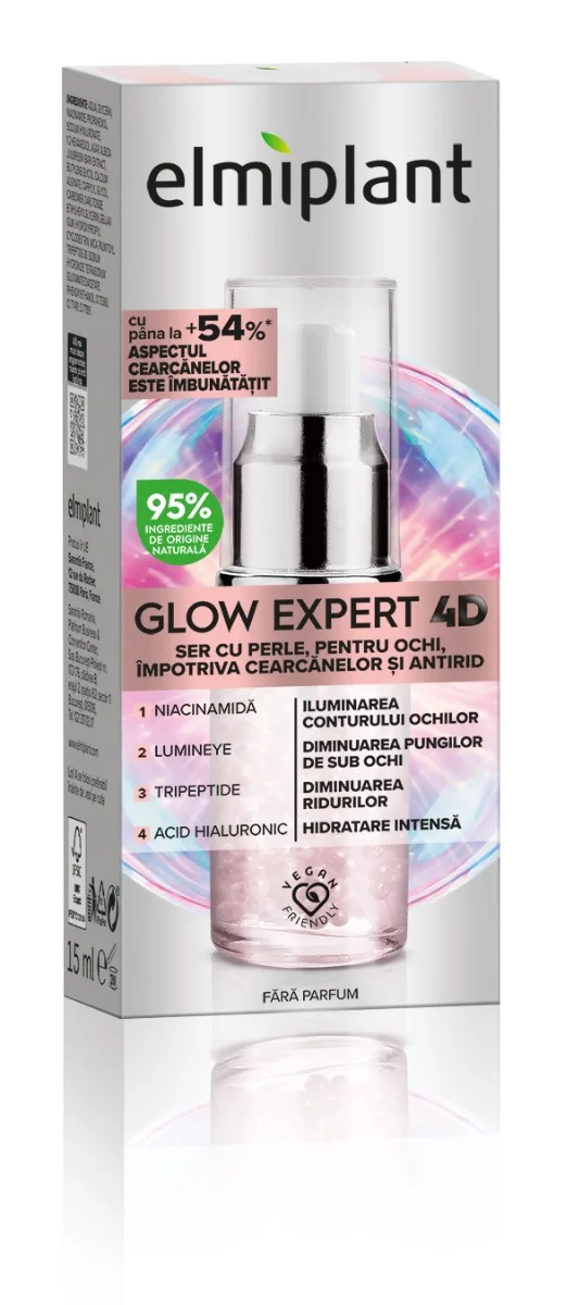 Ser cu perle pentru ochi impotriva cearcanelor si antirid Glow Expert 4D, 15ml, Elmiplant — preț și oferte