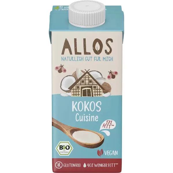 Crema lichida ecologica din cocos pentru gatit fara gluten si fara lactoza, 200ml, Allos — preț și oferte
