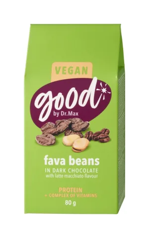 Good by Dr. Max® Fasole Fava in ciocolata neagra cu aroma de Latte Macchiato, 80g