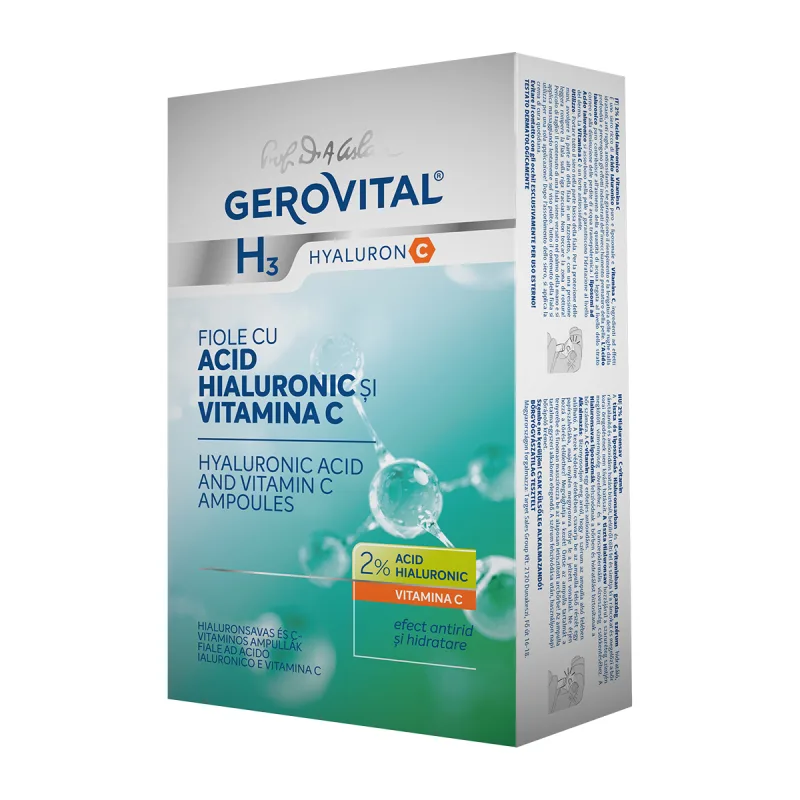 Fiole cu acid hialuronic si vitamina C H3 Hyaluron C, 10 x 2ml, Gerovital — preț și oferte