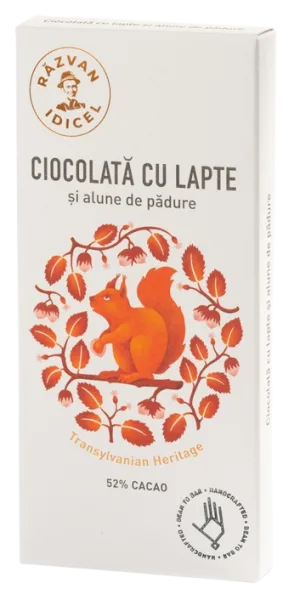 Ciocolata 54% cacao cu lapte si alune de padure, 80g, Razvan Idicel