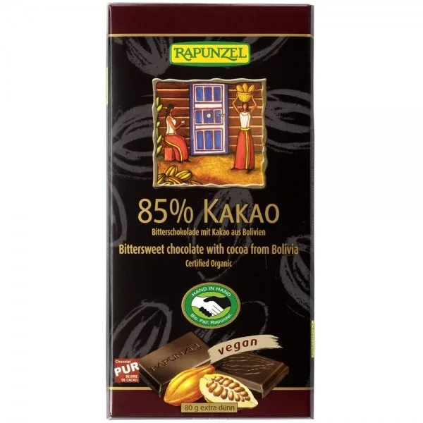 Ciocolata amaruie cu 85% cacao bio, 80g, Rapunzel — preț și oferte