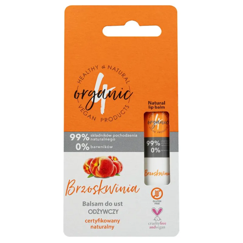 Balsam de buze hidratant Peach, 5g, 4Organic — preț și oferte