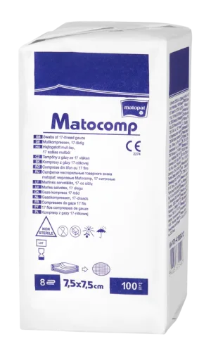 Comprese nesterile tifon 8 straturi 17 fire 7.5x7.5cm, 100 bucati, Matopat