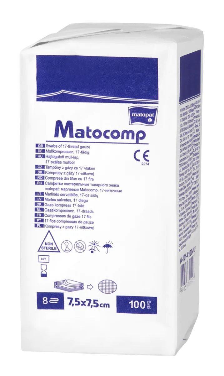 Comprese nesterile tifon 8 straturi 17 fire 7.5x7.5cm, 100 bucati, Matopat — preț și oferte