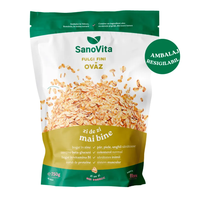 Fulgi de ovaz fini, punga cu zipper, 750 g, Sanovita — preț și oferte