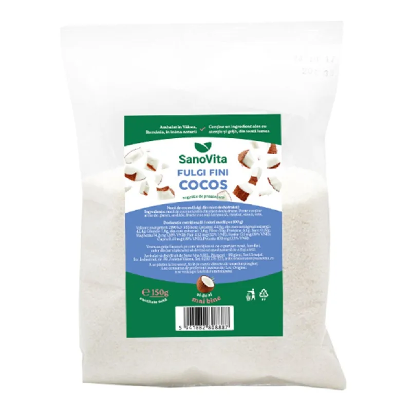 Fulgi fini de cocos, 150 g, Sanovita — preț și oferte