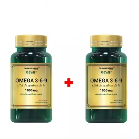 Omega 3-6-9 ulei de seminte de in 1000 mg, 60 + 30 capsule, Cosmopharm — preț și oferte