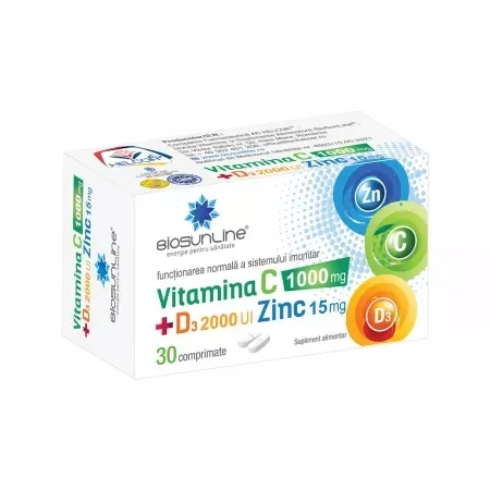 Vitamina C 1000mg + D3 2000UI + Zinc, 30 comprimate, BioSunLine HELCOR — preț și oferte