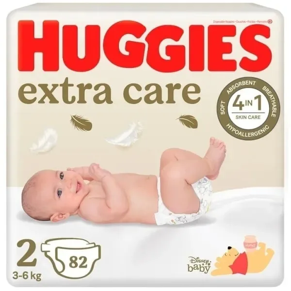 Scutece Extra Care, Nr. 2, 3-6kg, 82 bucati, Huggies — preț și oferte