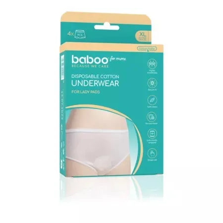 Chiloti bumbac de unica folosinta XL, 4 bucăți, Baboo — preț și oferte