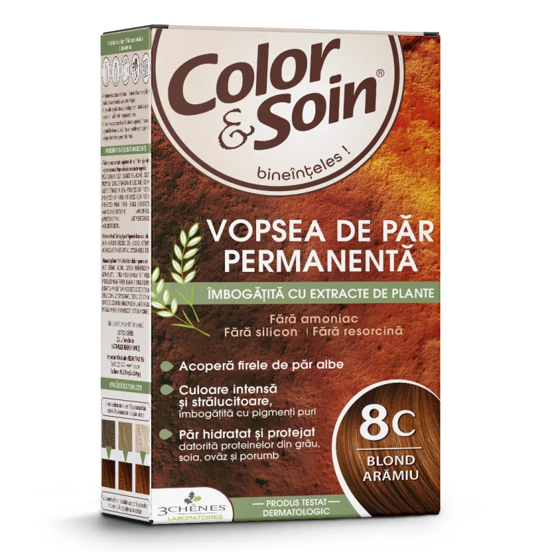 Vopsea de par fara amoniac, fara silicon, blond aramiu, 8C, Color&Soin COLOR SOIN — preț și oferte