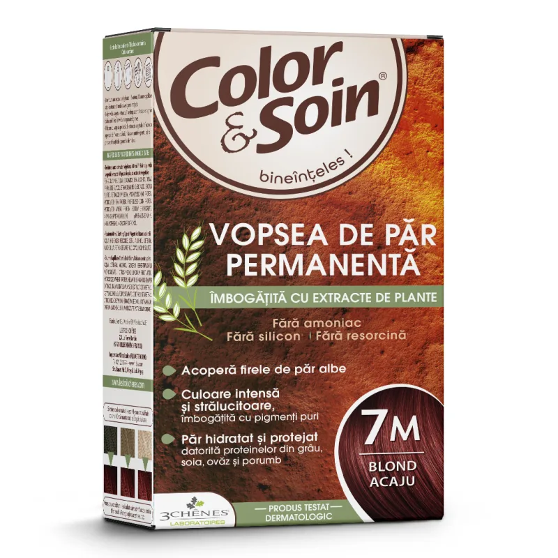 Vopsea de par fara amoniac, fara silicon, blond acaju, 7M, Color & Soin COLOR SOIN — preț și oferte