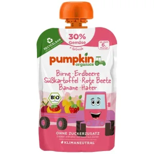 Piure bio de pere, capsuni, cartofi dulci, sfecla rosie, banane si ovaz 6l+, 100g, Pumpkin Organics