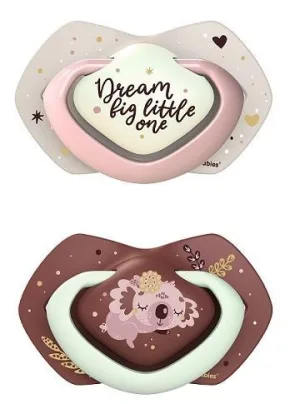 Suzetă simetrică din silicon Sleepy Koala fosforescentă roz 6–18 luni, 2 bucăți, Canpol
