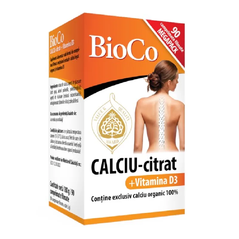Citrat de calciu + Vitamina D3, 90 comprimate, BioCo — preț și oferte