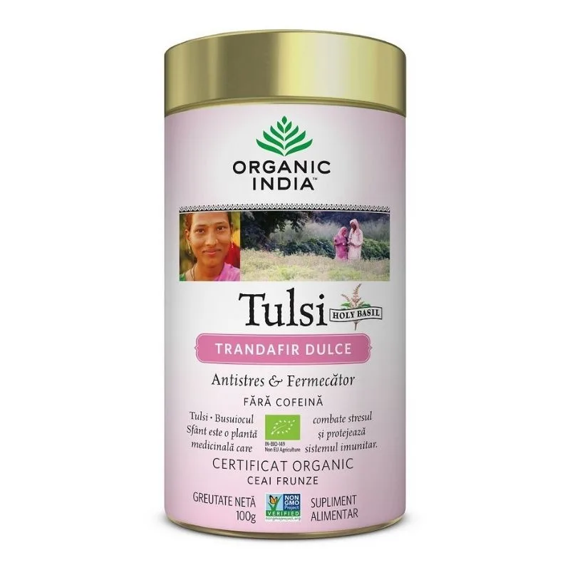 Organic India Ceai Tulsi Trandafir Dulce Antistres & Fermecator BIO, 100g — preț și oferte