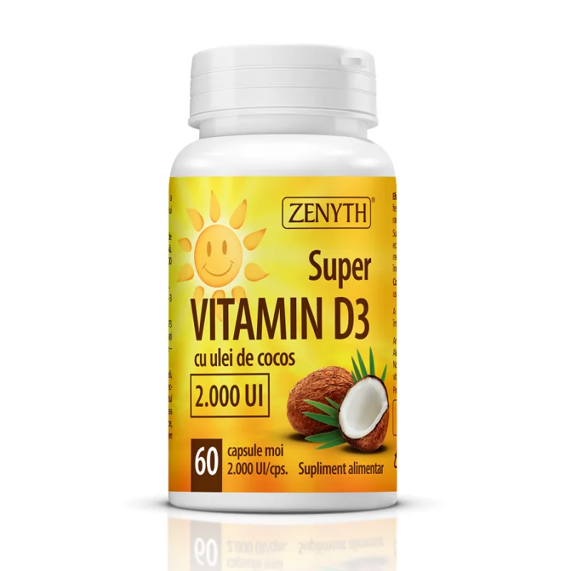Super Vitamina D3 cu ulei de cocos, 60 capsule, Zenyth — preț și oferte