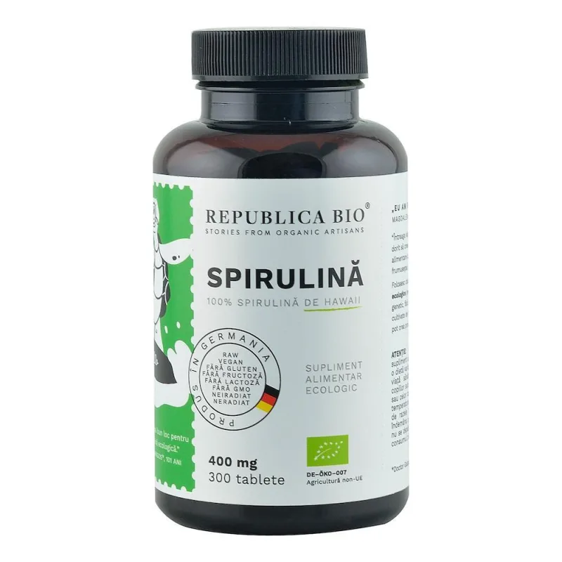 Spirulina ecologica 400mg, 300 tablete, Republica Bio — preț și oferte