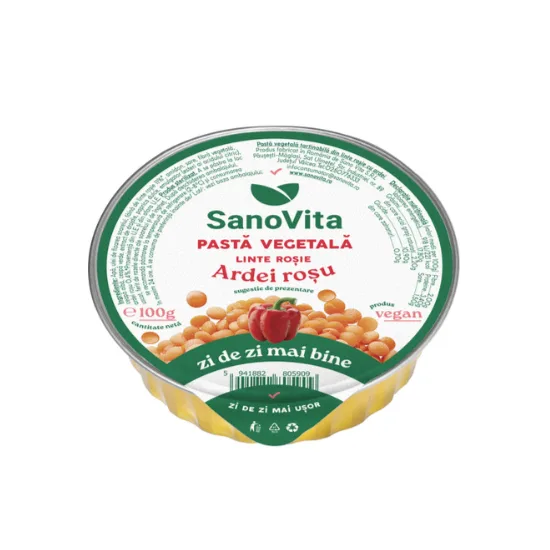 Pasta vegetala tartinabila din linte rosie cu ardei rosu VegieLife, 100g, SanoVita — preț și oferte