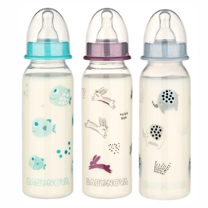 Biberon cu tetina rotunda si model cu animale, 1 bucata, BabyNova — preț și oferte