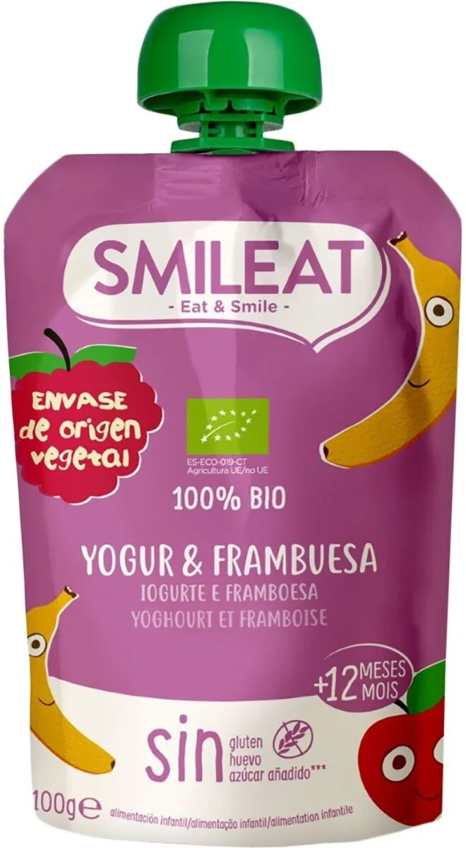 Piure din zmeura si iaurt grecesc +12 luni Bio, 100g, Smileat — preț și oferte