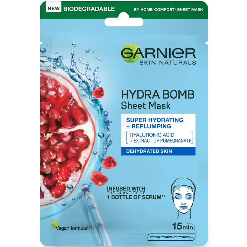 Masca servetel cu rodie Moisture + Aqua Bomb, 32g, Garnier — preț și oferte