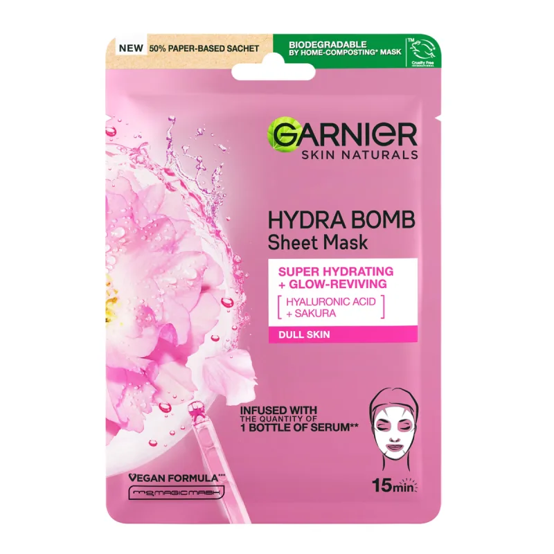 Masca servetel cu sakura si acid hialuronic pentru hidratare si revitalizare, 28g, Garnier — preț și oferte