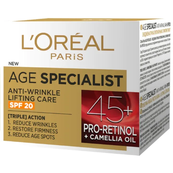 Crema de zi antirid cu efect de lifting si SPF20 Age Specialist 45+, 50ml, L'Oreal Paris — preț și oferte
