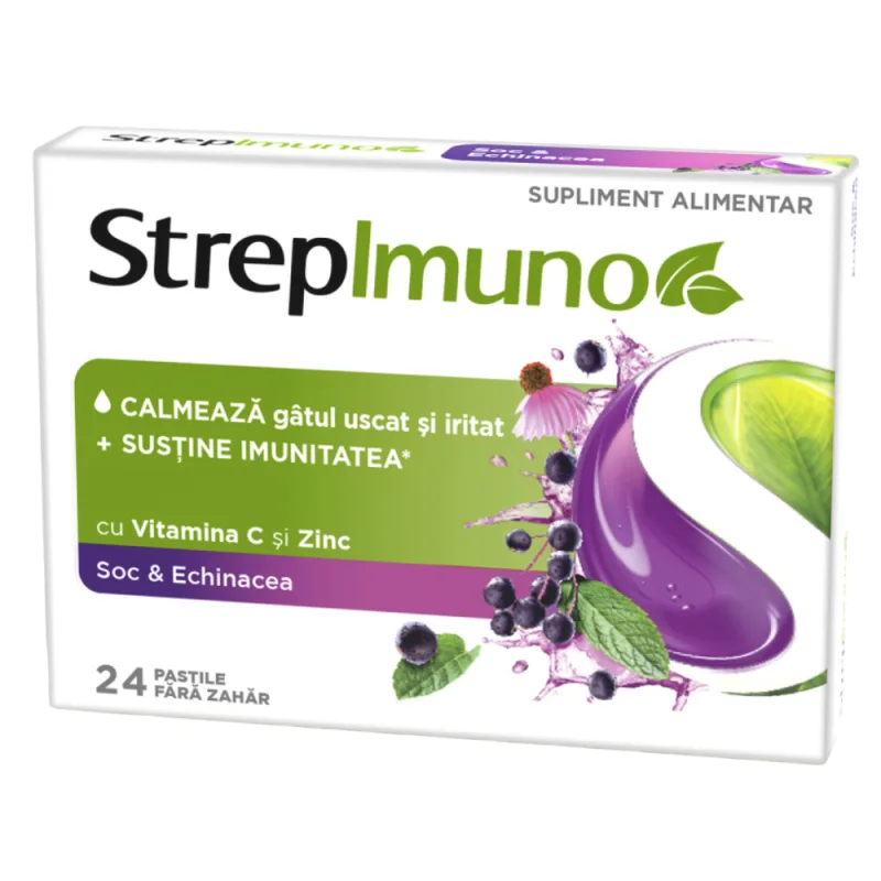 Strepimuno supliment alimentar cu soc si echinacea fara zahar, 24 comprimate de supt, Reckitt Benckiser — preț și oferte