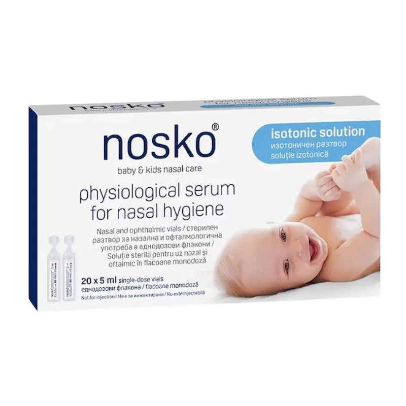Ser fiziologic izotonic pentru igiena nazala, 20 x 5ml, Nosko Baby — preț și oferte