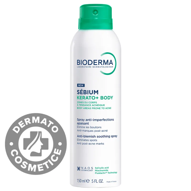 Spray de corp calmant anti-imperfectiuni Kerato+ Sebium, 150ml, Bioderma — preț și oferte
