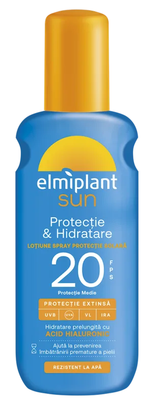 Lotiune spray cu protectie solara SPF20 Protectie & Hidratare Sun, 200ml, Elmiplant