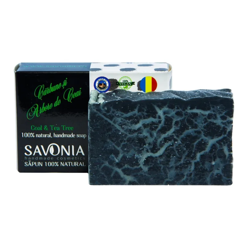 Sapun natural pentru fata si corp Carbune si Arbore de ceai, 90g, Savonia — preț și oferte