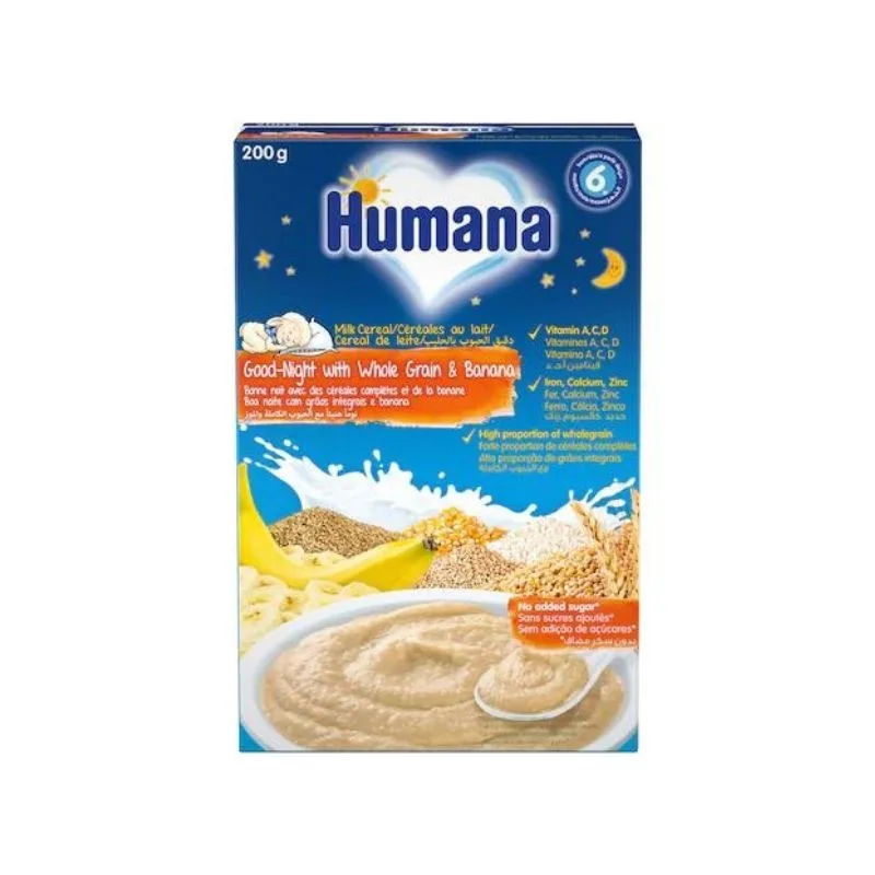 Cereale cu lapte si banana Noapte Buna de la 6 luni, 200g, Humana — preț și oferte