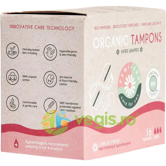 Tampoane din Bumbac Organic fara Fibre sau Plastic Super 16buc Femi.Eko — preț și oferte