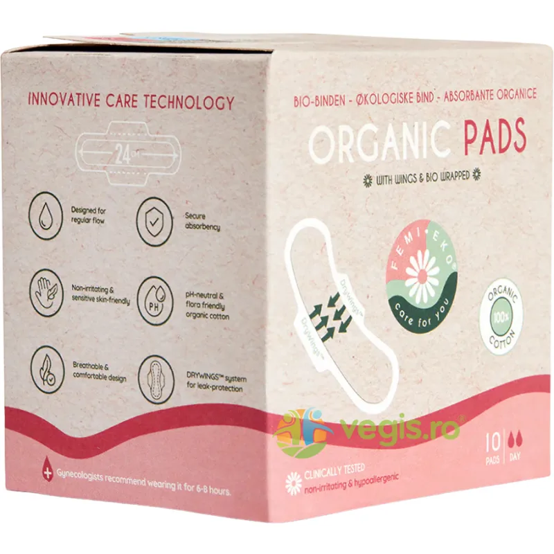 Absorbante de Zi din Bumbac Organic cu Aripioare 10buc Femi.Eko — preț și oferte