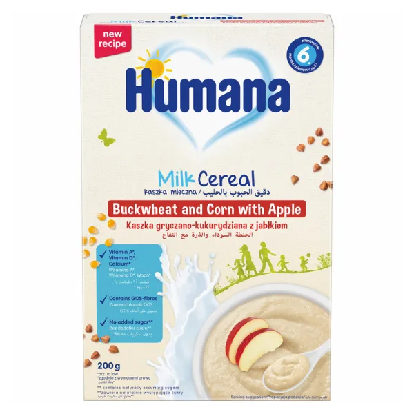 Cereale cu lapte, hrisca, porumb si mar, Humana | 200 g — preț și oferte