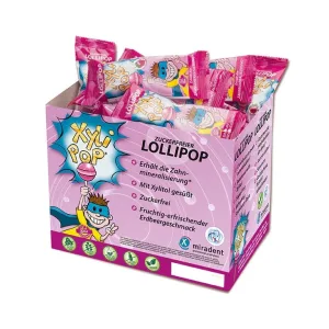 Acadele fara zahar capsuni Xylipop , 50 bucati, Miradent