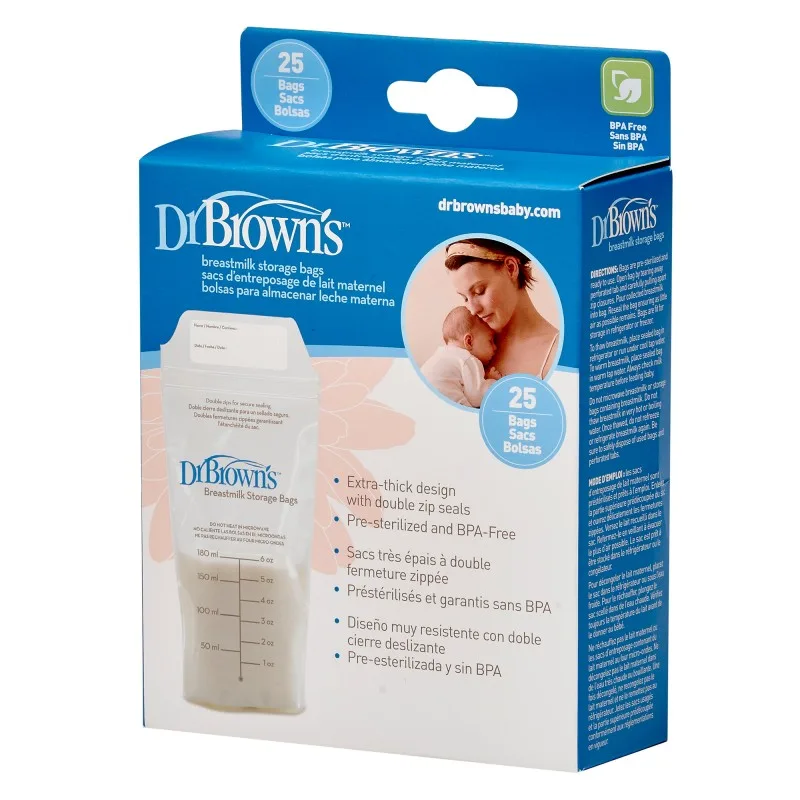 Pungi pentru depozitarea laptelui matern, 25 buc x 180ml, Dr. Brown's — preț și oferte