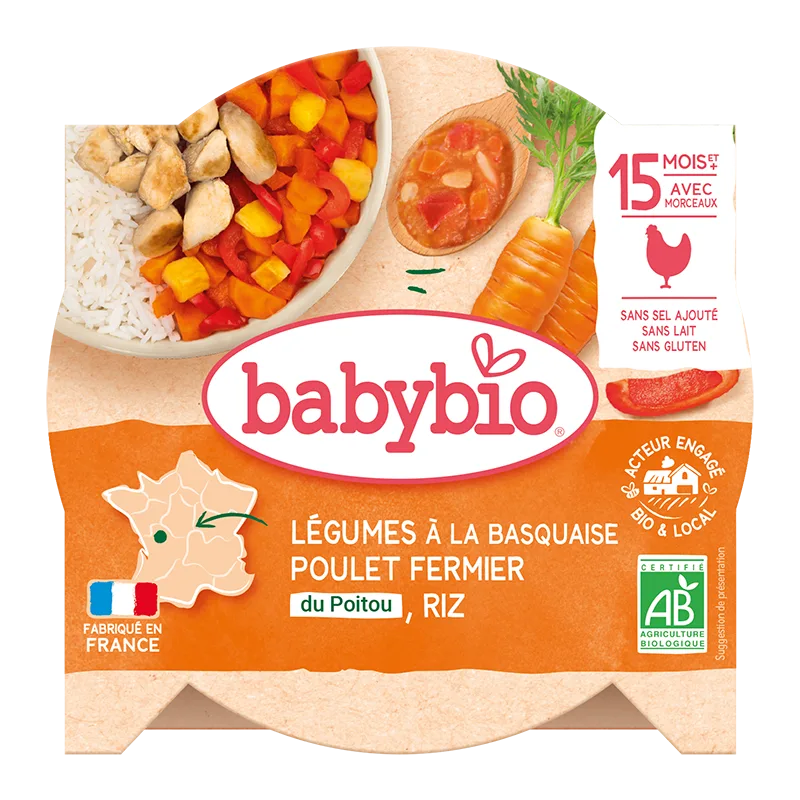 Meniu legume Basquaise si pui Poitou Bio, 260g, BabyBio — preț și oferte