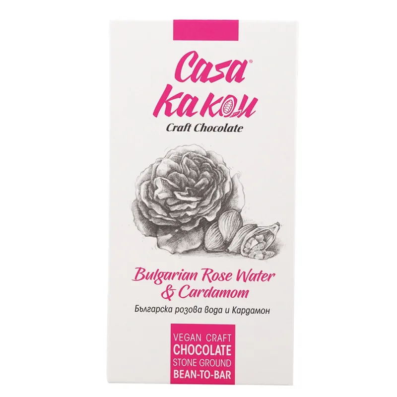 Ciocolata artizanala cu apa de trandafiri si cardamom 66%, 70g, Casa Kakau — preț și oferte