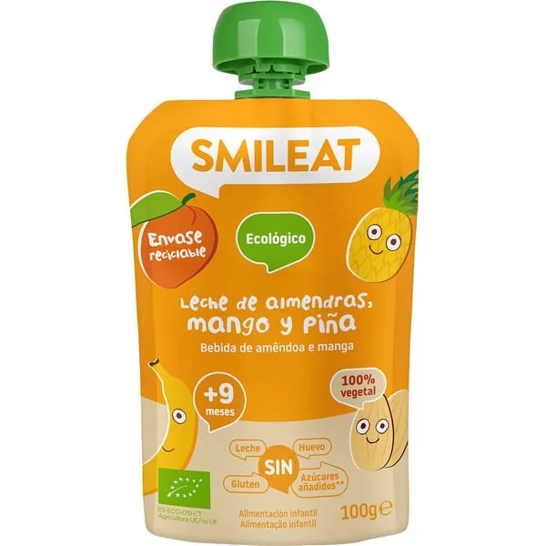 Piure din lapte de migdale cu mango si ananas +9 luni Bio, 100g, Smileat — preț și oferte