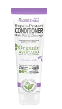 Balsam reparator contra caderii parului cu Niacinamida si Avocado Organic, 225ml, The conscious